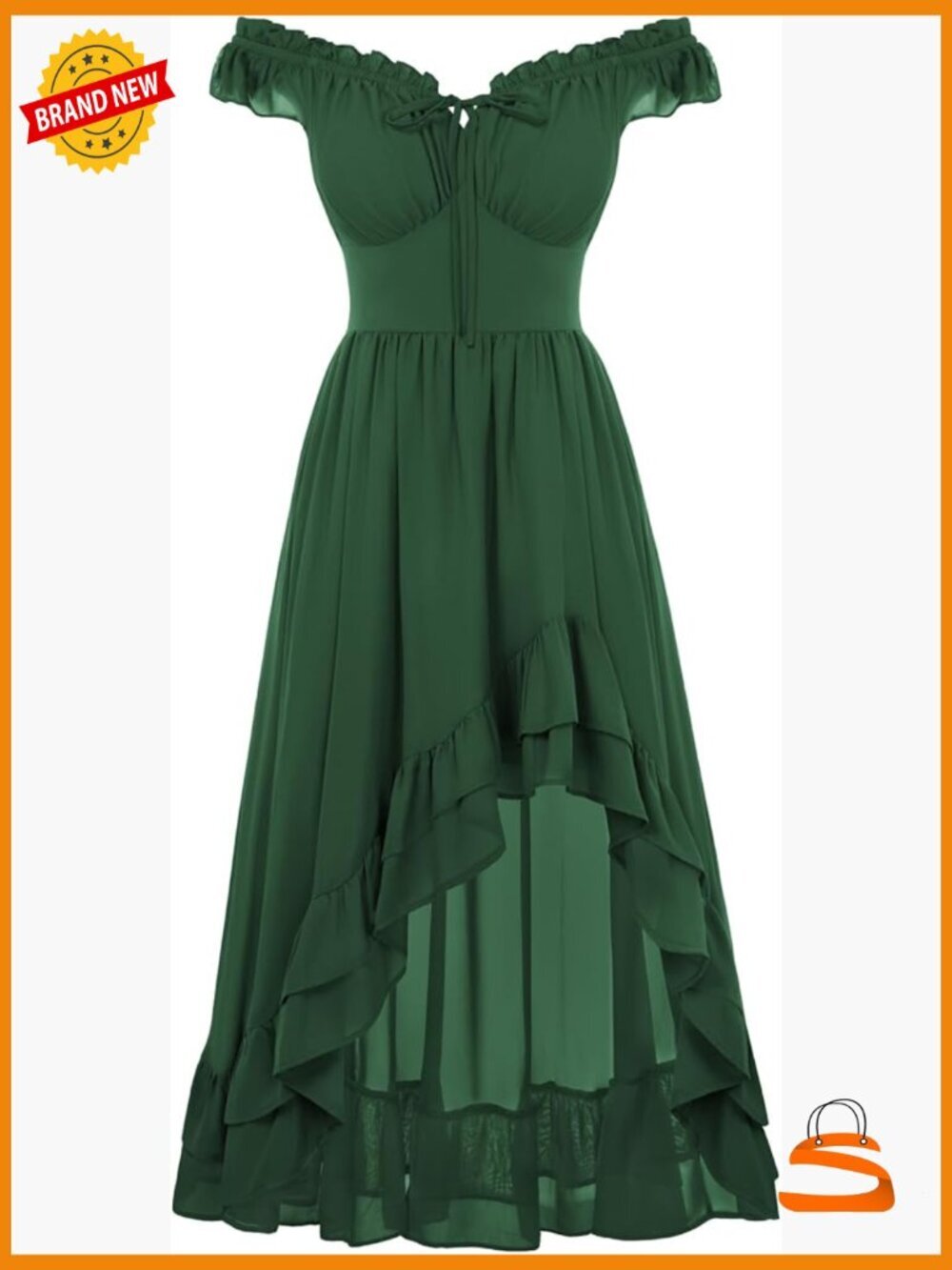Off Shoulder Corset Dress with High Low Hem Flowy Chiffon